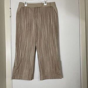 ST. JOHN sport Tan stripe Cropped split leg hem casual pants US 10